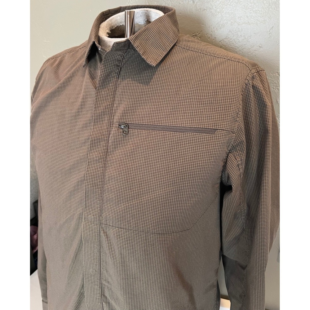 Arc'teryx Kaslo Mens Med. Brown Micro Grid Long Sleeve Snap Front Shirt